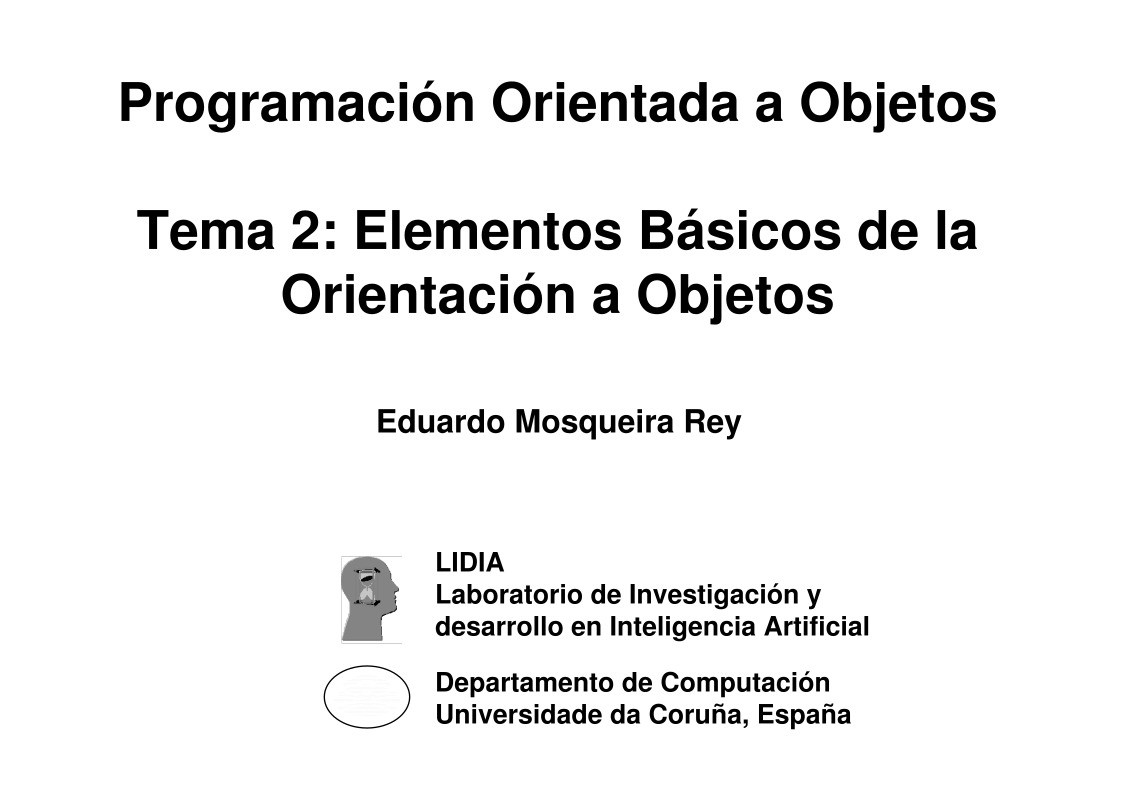 Imágen de pdf Programación Orientada a Objetos - Tema 2: Elementos Básicos de la Orientación a Objetos