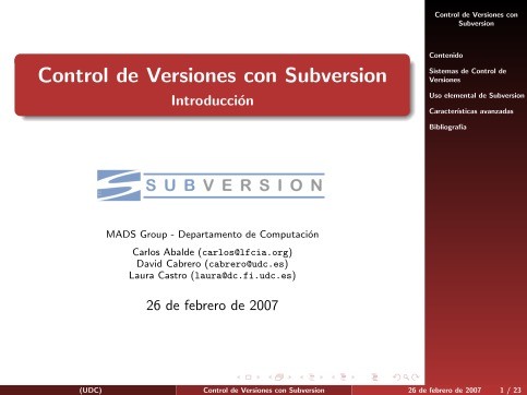Imágen de pdf Control de Versiones con Subversion - Introducción