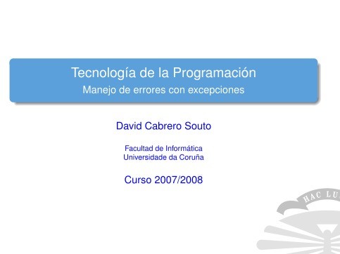 Imágen de pdf Manejo de errores con excepciones - Tecnología de la Programación