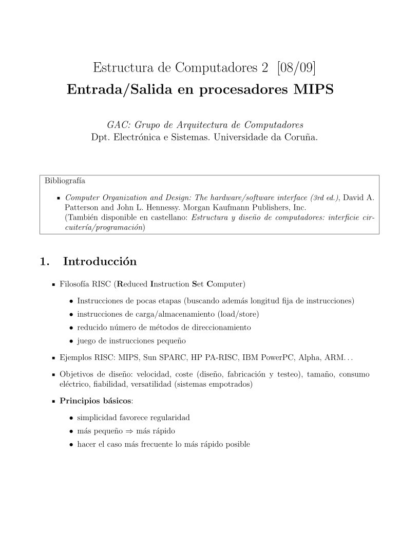 Imágen de pdf Entrada/Salida en procesadores MIPS