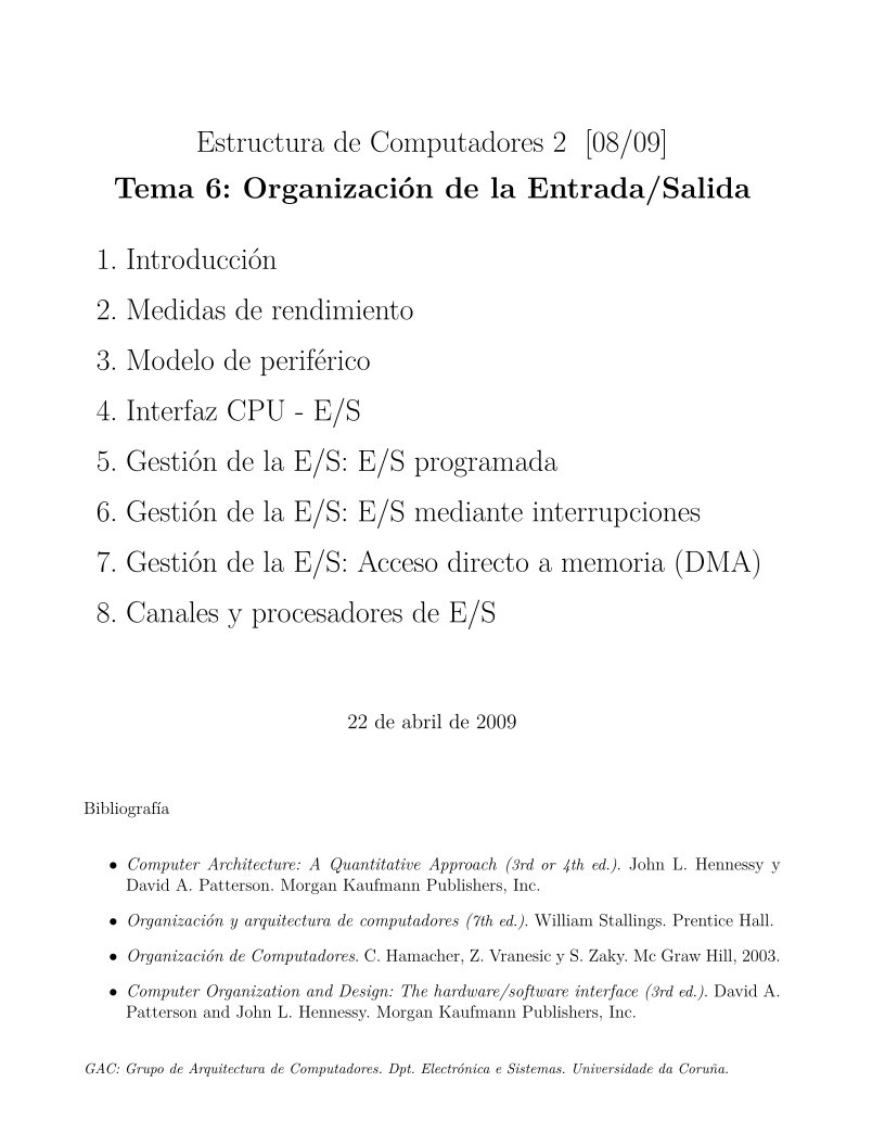 Imágen de pdf Tema 6: Organización de la Entrada/Salida
