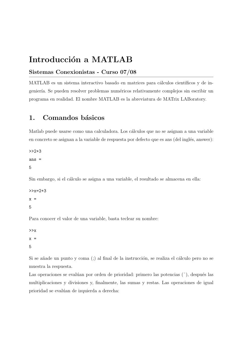 Imágen de pdf Introducción a MATLAB
