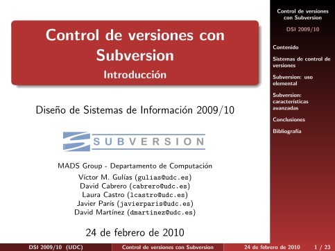 Imágen de pdf Control de versiones con Subversion - Introducción