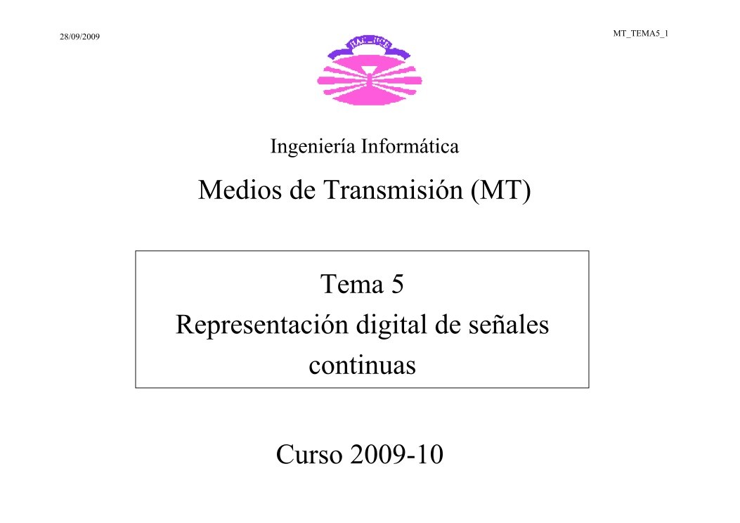 Imágen de pdf Tema 5 - Representación digital de señales continuas