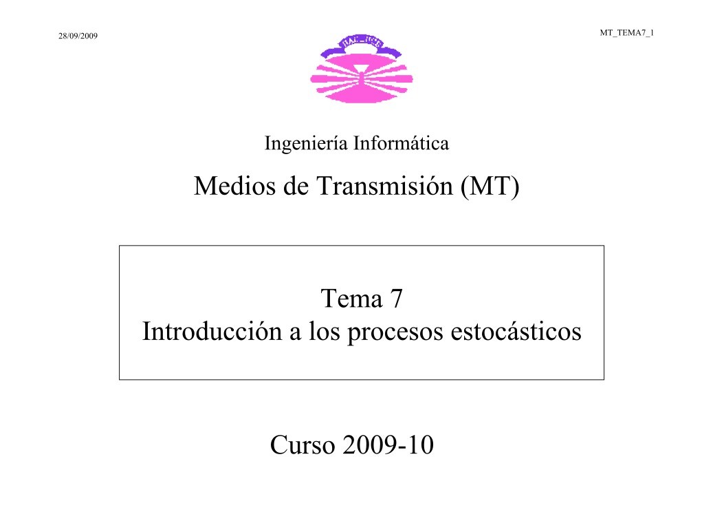 Imágen de pdf Tema 7 - Introducción a los procesos estocásticos