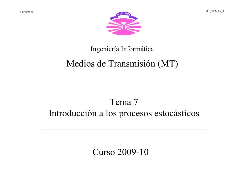 Imágen de pdf Tema 7 - Introducción a los procesos estocásticos