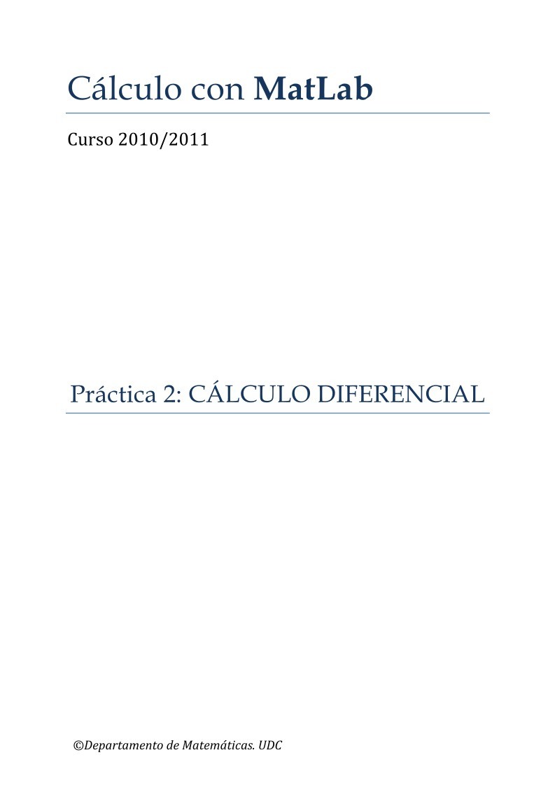 Imágen de pdf Cálculo con MatLab - Práctica 2: CÁLCULO DIFERENCIAL