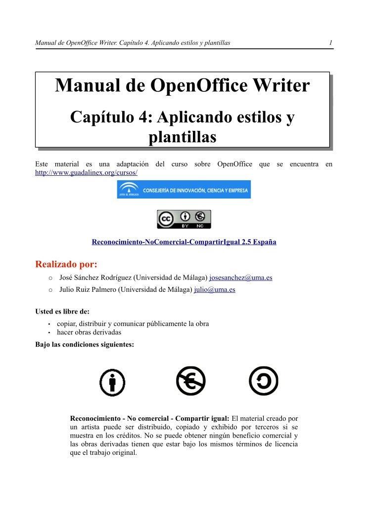 Imágen de pdf Manual de OpenOffice Writer - Capítulo 4. Aplicando estilos y plantillas