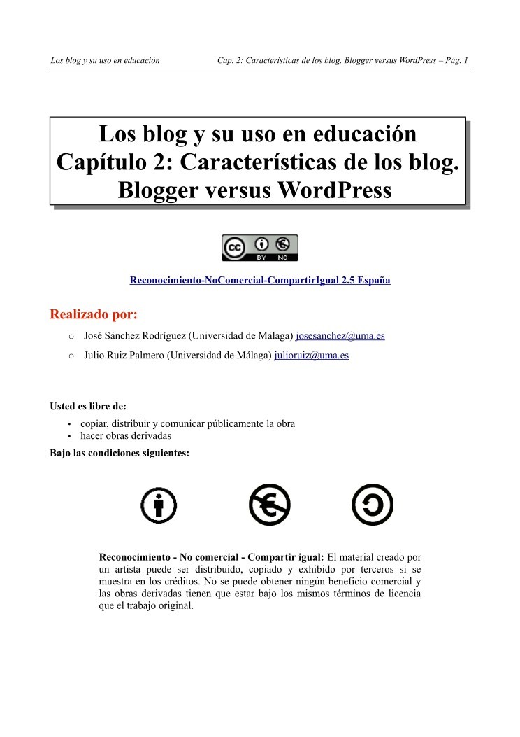 Imágen de pdf Los blog y su uso en educación - Capítulo 2: Características de los blog. Blogger versus WordPress