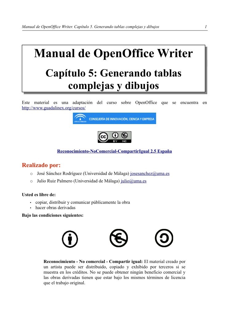 Imágen de pdf Manual de OpenOffice Writer - Capítulo 5. Generando tablas complejas y dibujos