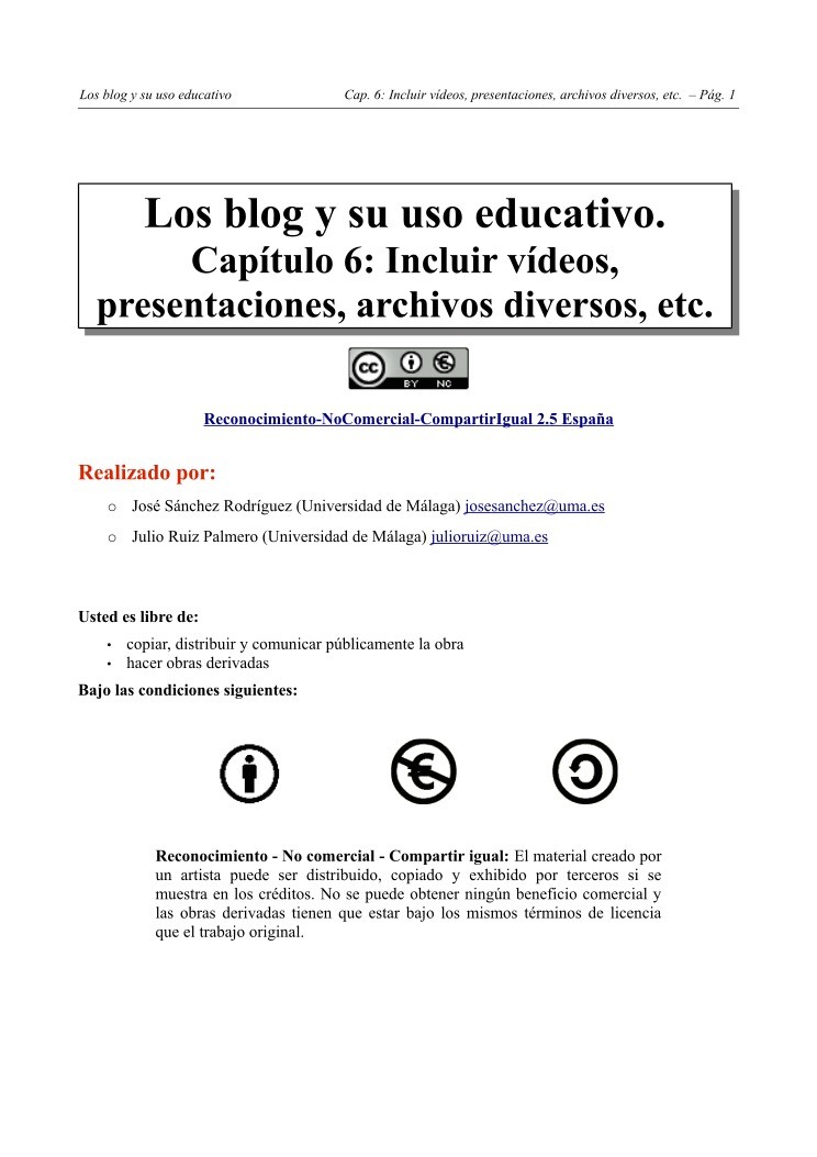Imágen de pdf Los blog y su uso educativo - Capítulo 6: Incluir vídeos, presentaciones, archivos diversos, etc.