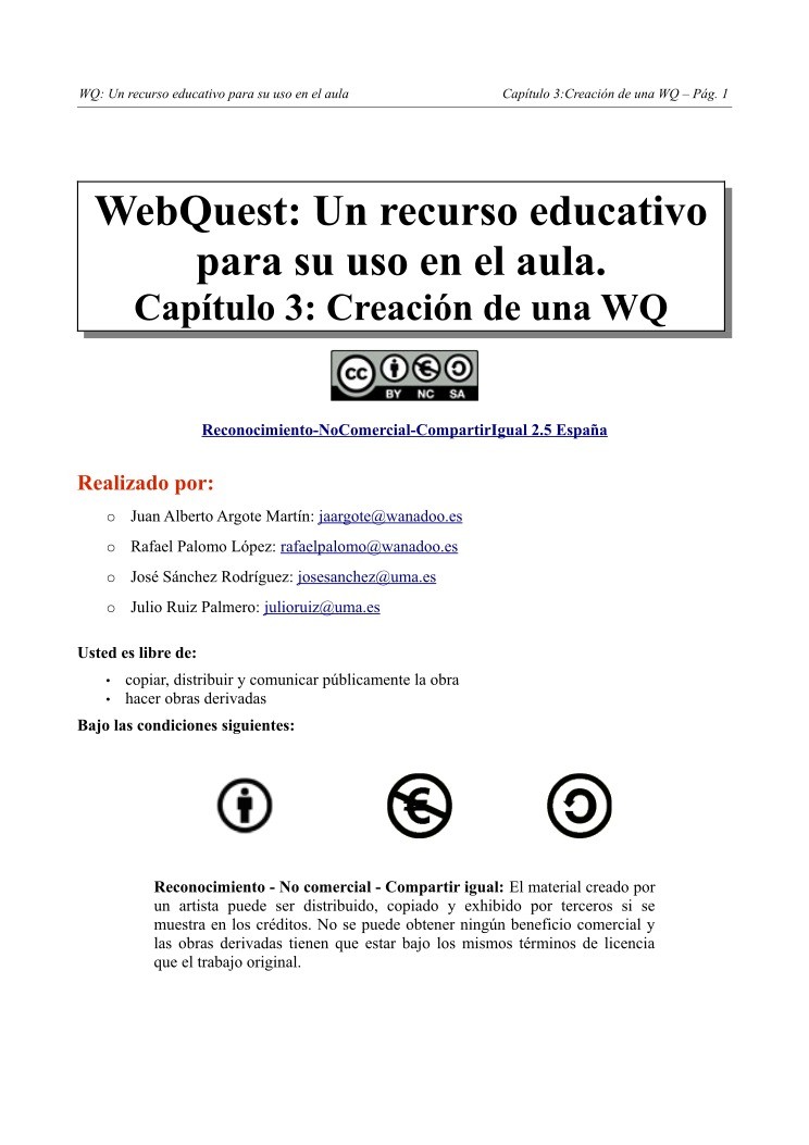 Imágen de pdf WebQuest: Un recurso educativo para su uso en el aula - Capítulo 3: Creación de una WQ