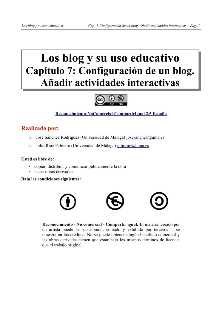 Imágen de pdf Los blog y su uso educativo - Capítulo 7: Configuración de un blog. Añadir actividades interactivas