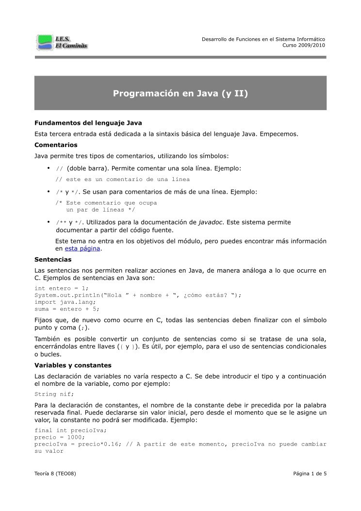 Imágen de pdf Teoría 8 - Programación en Java (y II)