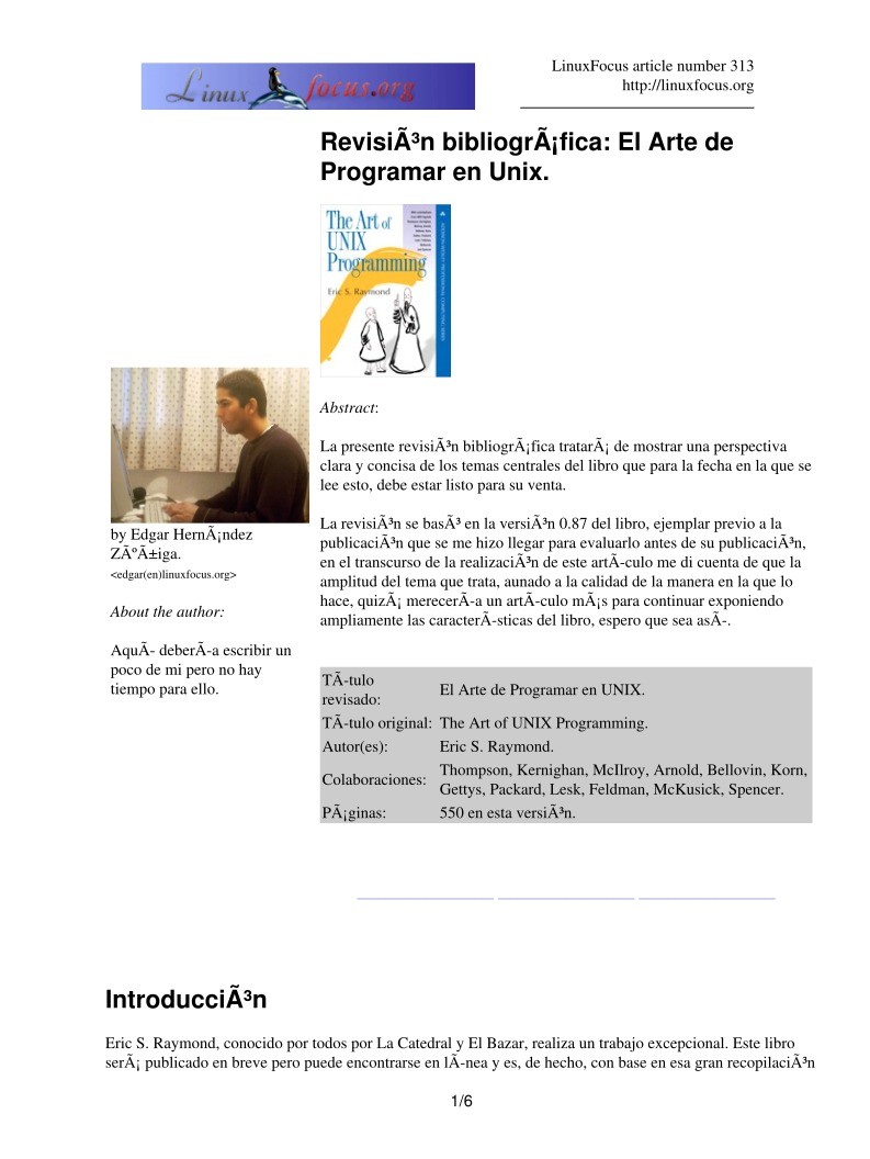 Imágen de pdf Revisión bibliográfica: El Arte de Programar en Unix.