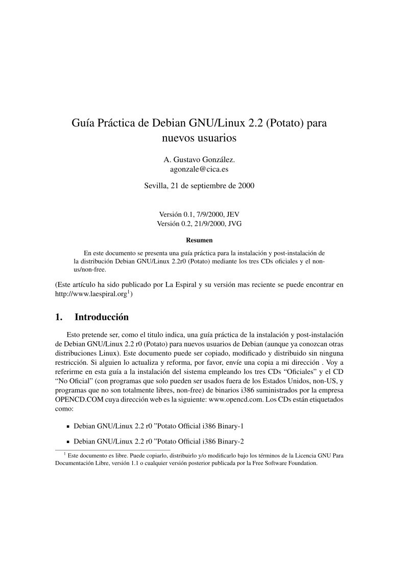 Imágen de pdf Guía Práctica de Debian GNU/Linux 2.2 (Potato) para nuevos usuarios