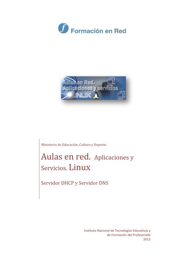 Imágen de pdf Aulas en red. Aplicaciones y Servicios. Linux - Servidor DHCP y Servidor DNS