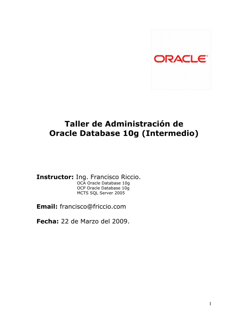 Imágen de pdf Taller de Administración de Oracle Database 10g (Intermedio)