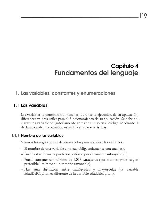 Imágen de pdf Capítulo 4 - Fundamentos del lenguaje - 1. Las variables, constantes y enumeraciones
