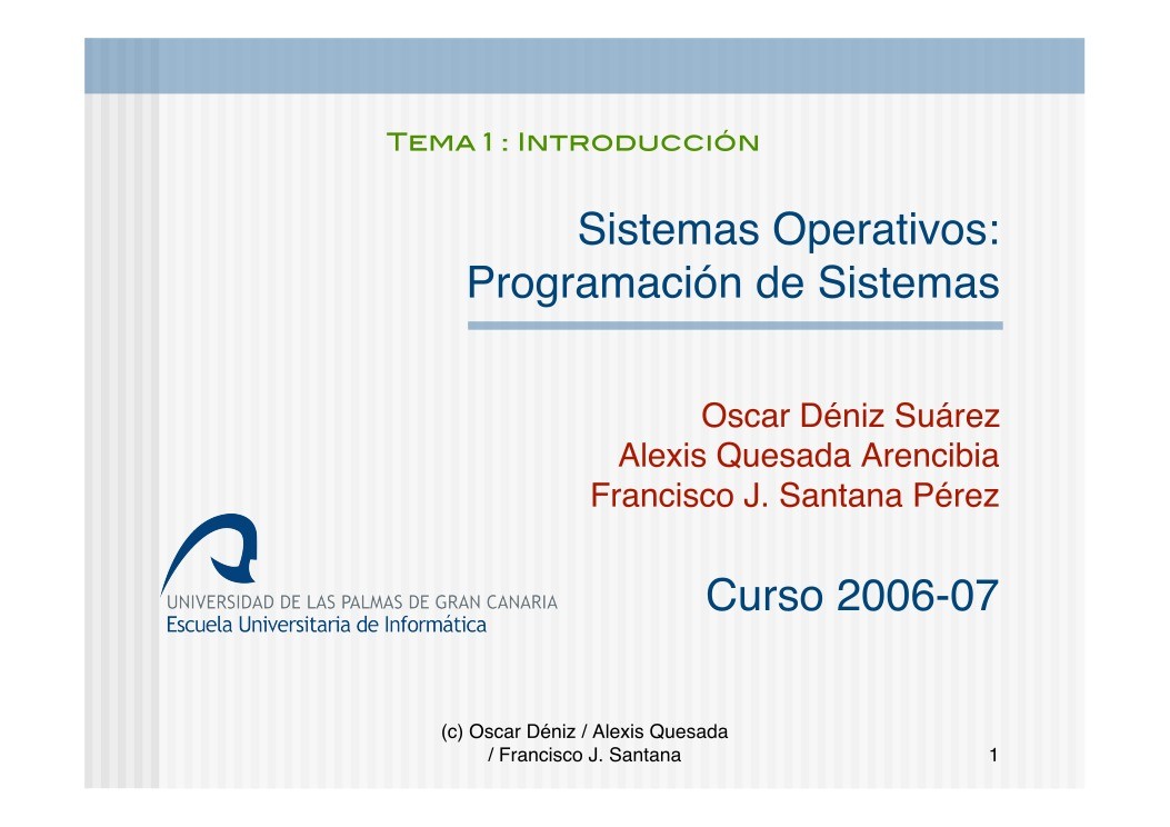 Imágen de pdf Tema 1 - Introducción - Sistemas Operativos: Programación de Sistemas