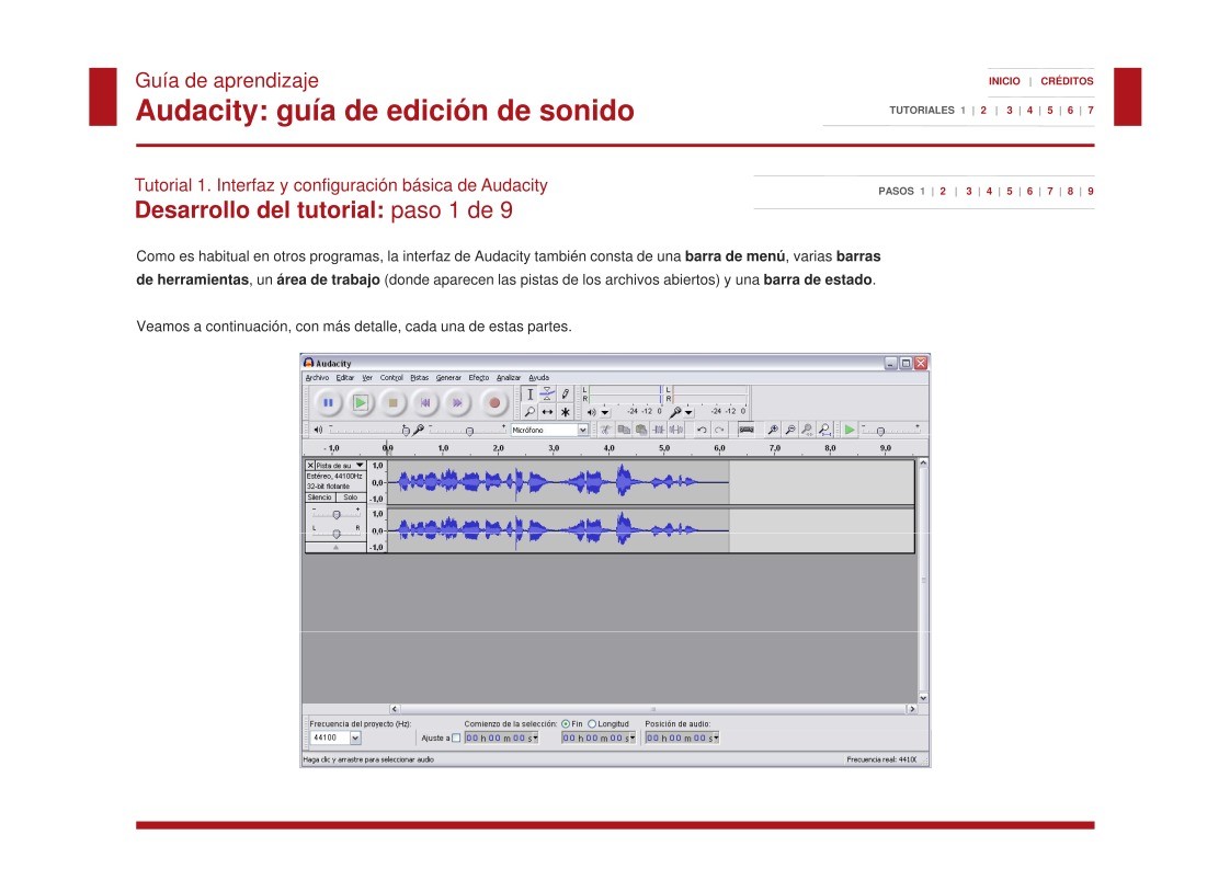 Imágen de pdf Audacity: guía de edición de sonido - Tutorial 1. Interfaz y configuración básica de Audacity