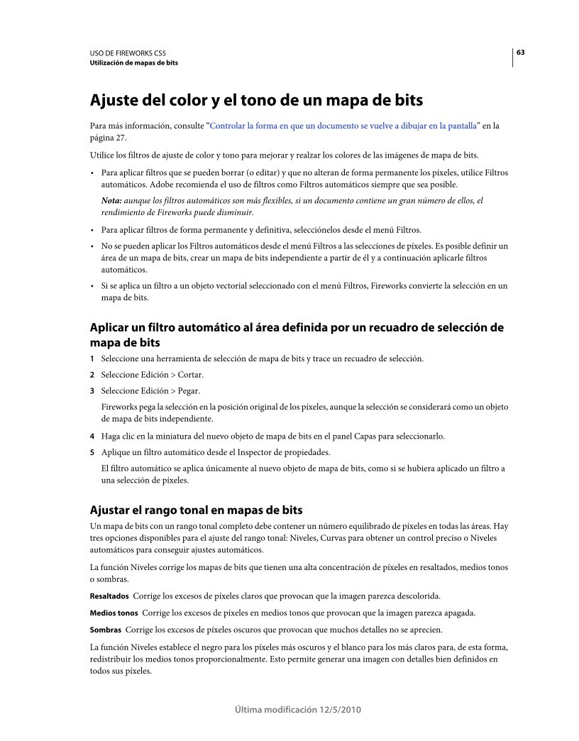 Imágen de pdf Fireworks CSS - Ajuste del color y el tono de un mapa de bits