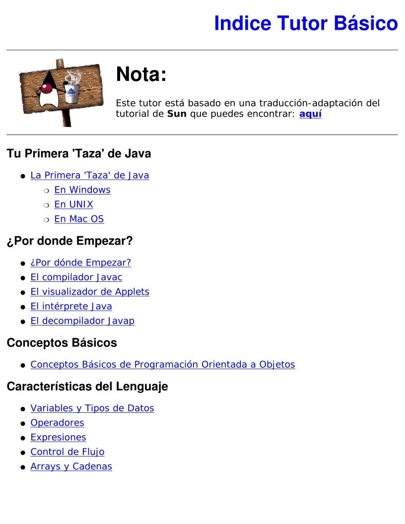 Imágen de pdf Contenido del Pequeño Tutor Básico de Java