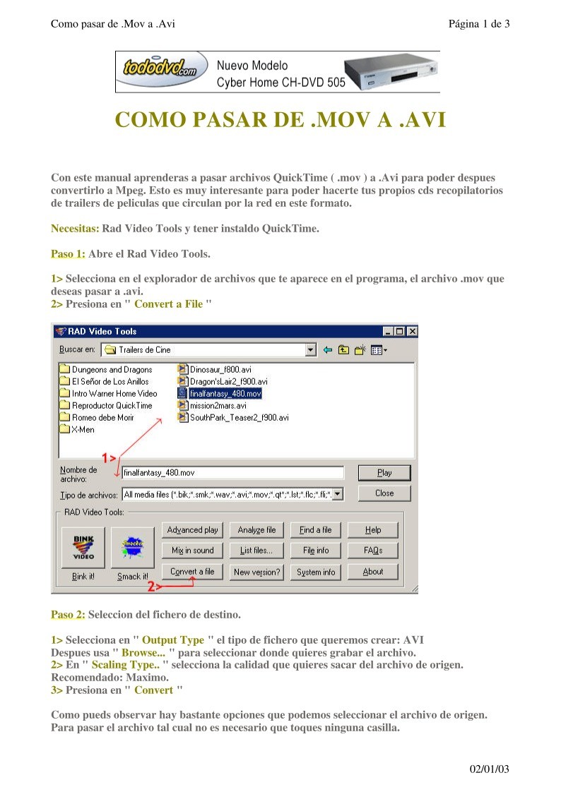 Imágen de pdf Como pasar de .MOV a .AVI