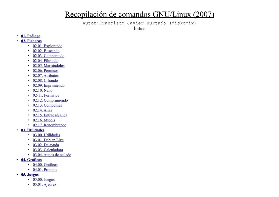Imágen de pdf Recopilación de comandos GNU/Linux (2007)