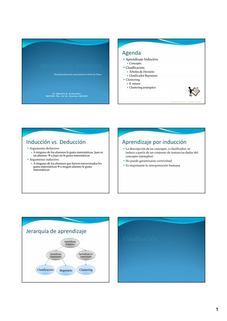 Imágen de pdf Aprendizaje Inductivo - Clasificación y Clustering