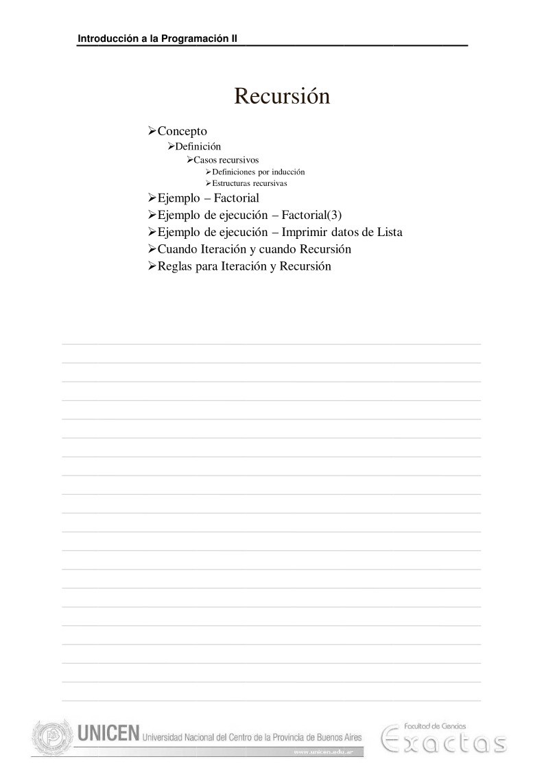 Imágen de pdf Recursión - Introducción a la Programación II