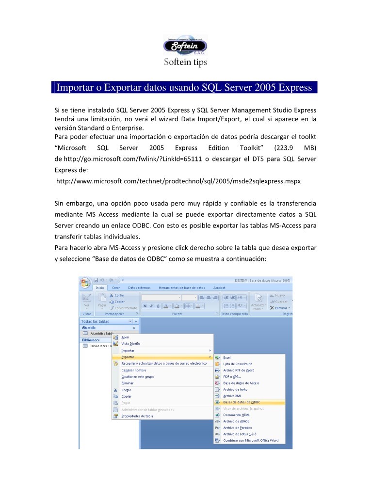 Imágen de pdf Importar o Exportar datos usando SQL Server 2005 Express