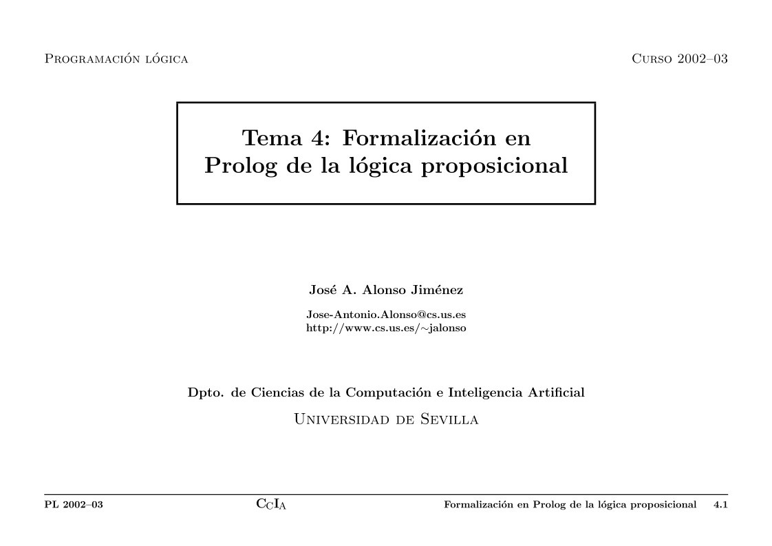 Imágen de pdf Tema 4: Formalización en Prolog de la lógica proposicional