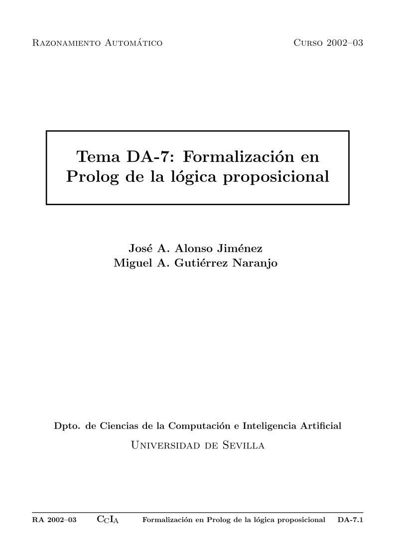 Imágen de pdf Tema DA-7: Formalización en Prolog de la lógica proposicional