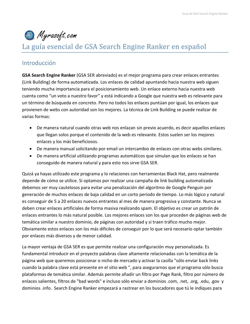 Imágen de pdf La guía esencial de GSA Search Engine Ranker en español