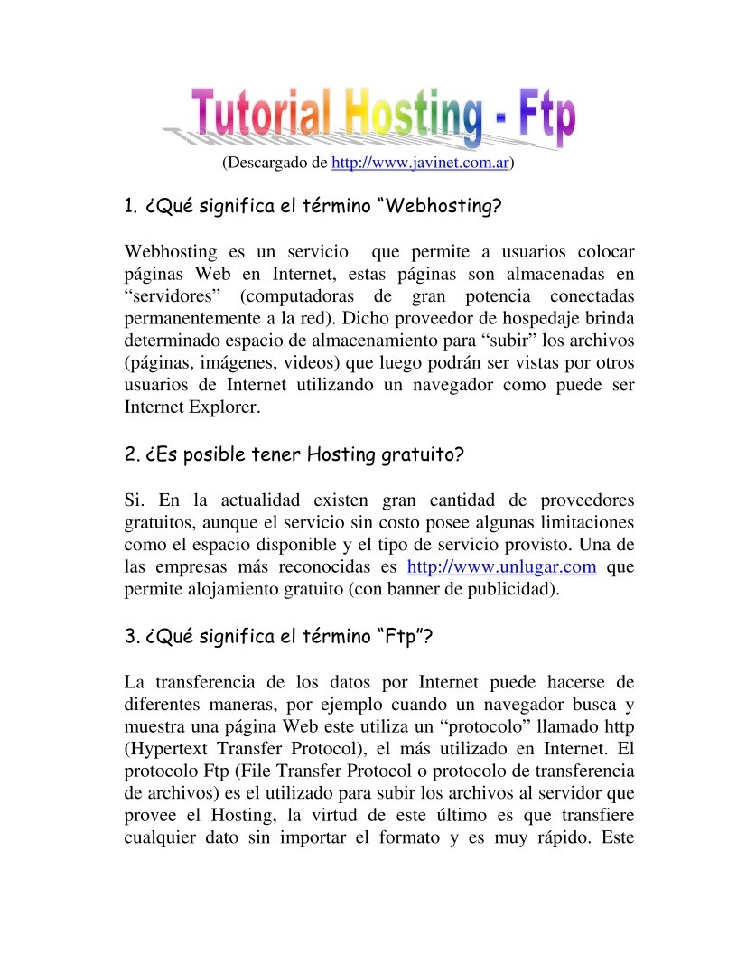 Imágen de pdf Tutorial Hosting - Ftp