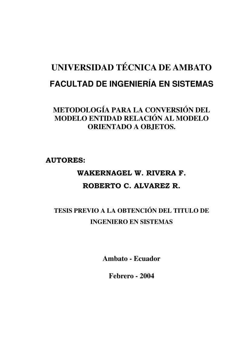 Imágen de pdf METODOLOGÍA PARA LA CONVERSIÓN DEL MODELO ENTIDAD RELACIÓN AL MODELO ORIENTADO A OBJETOS