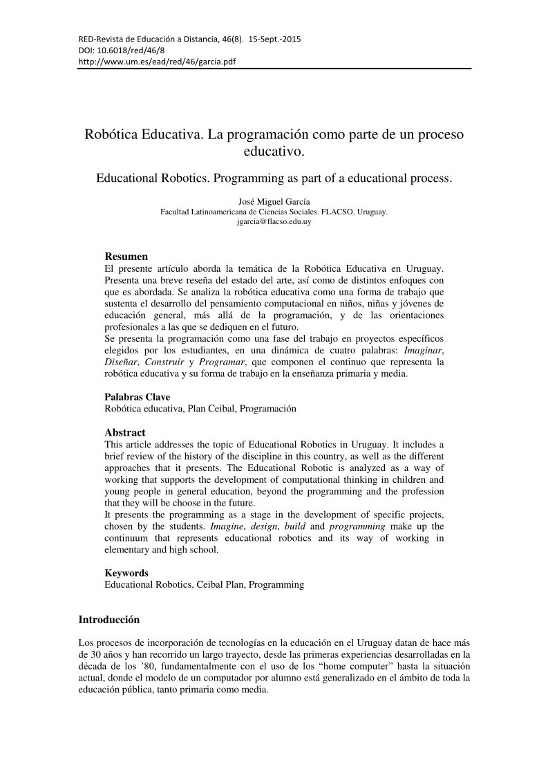 Imágen de pdf Robótica Educativa. La programación como parte de un proceso educativo