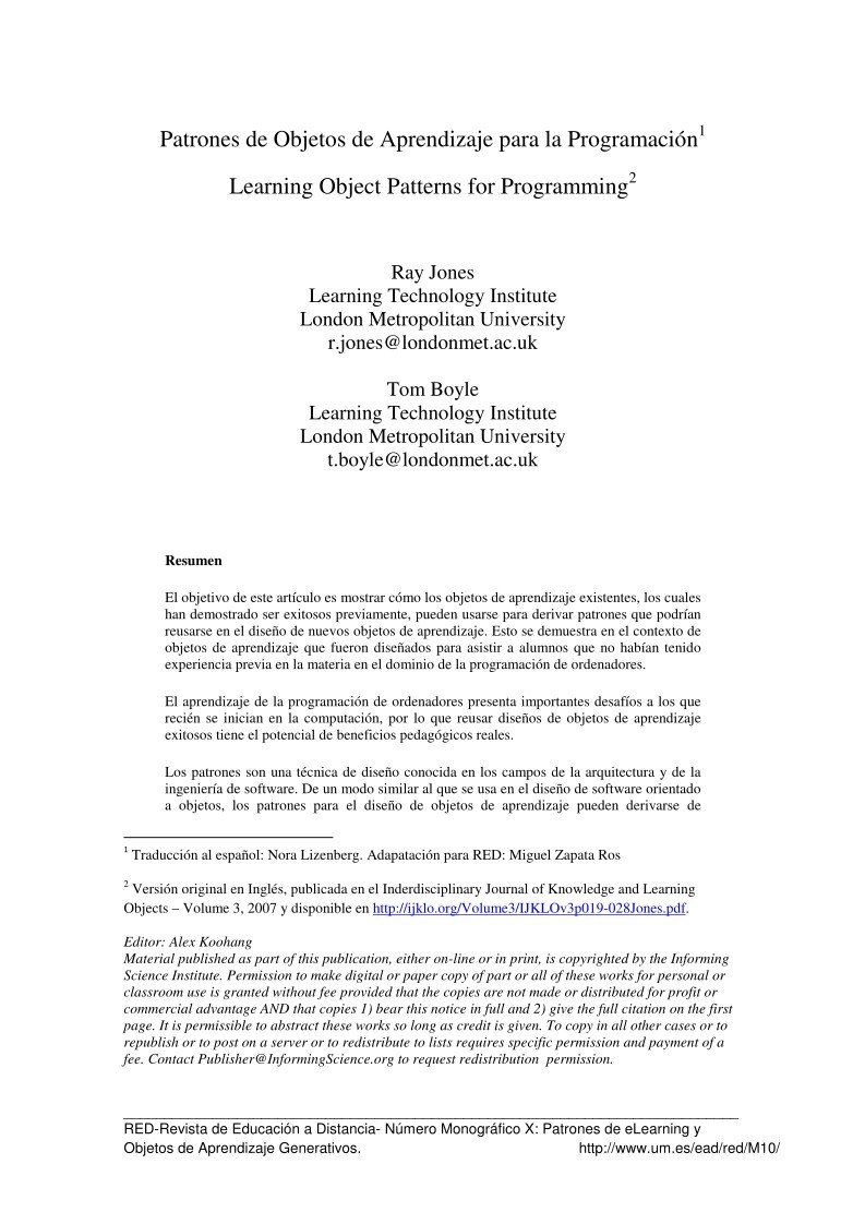 Imágen de pdf Patrones de Objetos de Aprendizaje para la Programación