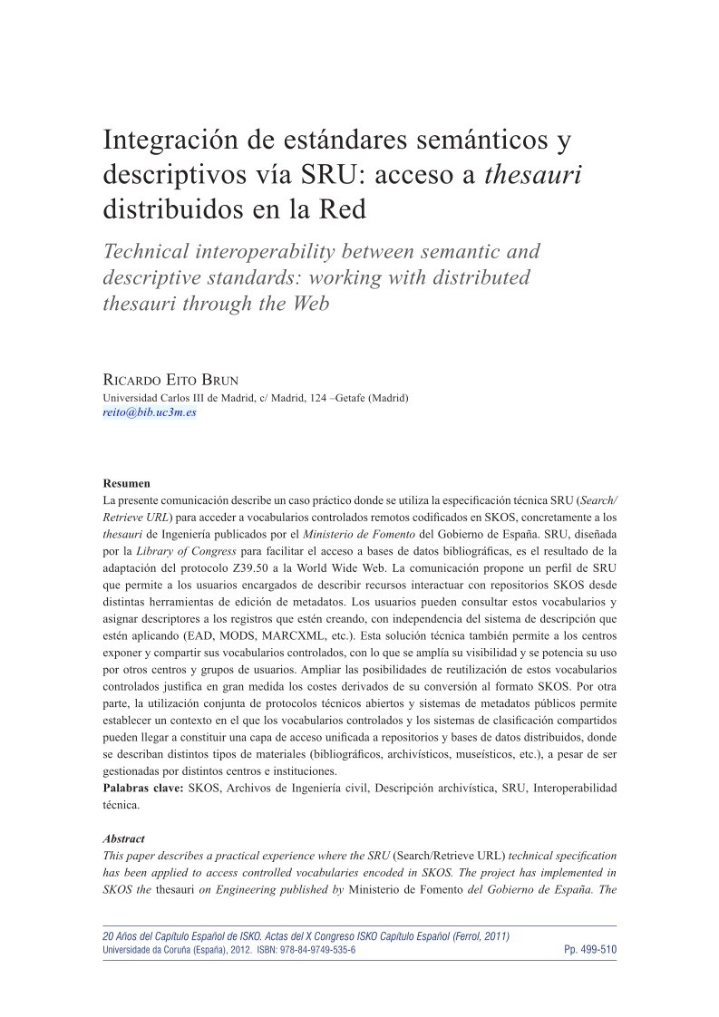 Imágen de pdf Integración de estándares semánticos y descriptivos vía SRU: acceso a thesauri distribuidos en la Red
