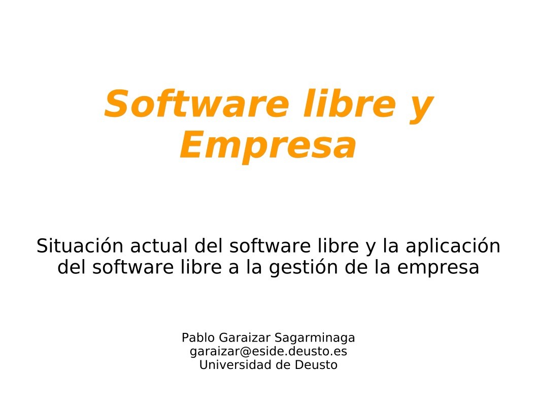 Imágen de pdf Software libre y Empresa - Situación actual del software libre y la aplicación del software libre a la gestión de la empresa