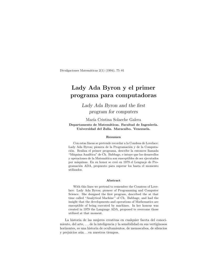 Imágen de pdf Lady Ada Byron y el primer programa para computadoras