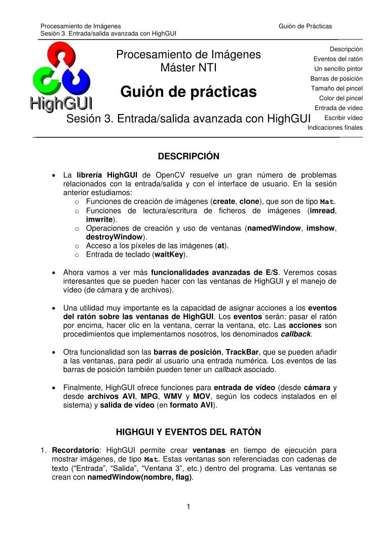 Imágen de pdf Procesamiento Audiovisual - Sesión 3 Entrada/salida avanzada con HighGUI