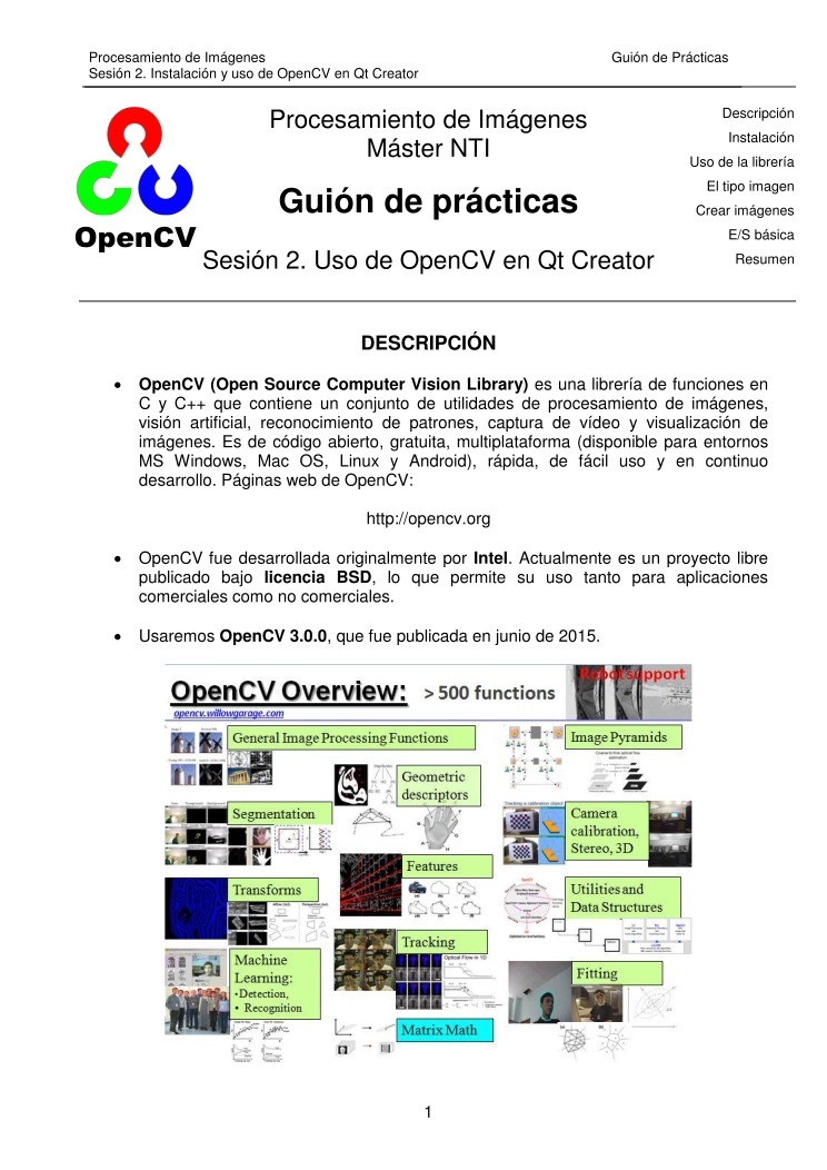Imágen de pdf Procesamiento Audiovisual - Sesión 2 Instalación y uso de OpenCV en Qt Creator