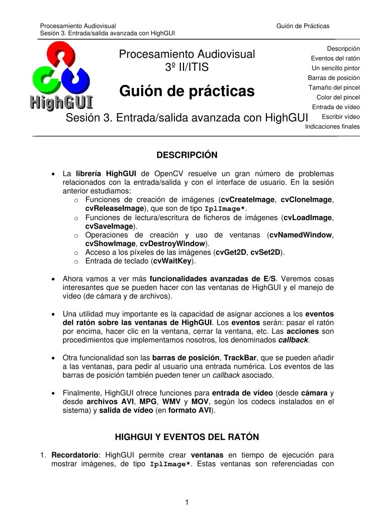 Imágen de pdf Procesamiento Audiovisual - Sesión 3 Entrada/salida avanzada con HighGUI