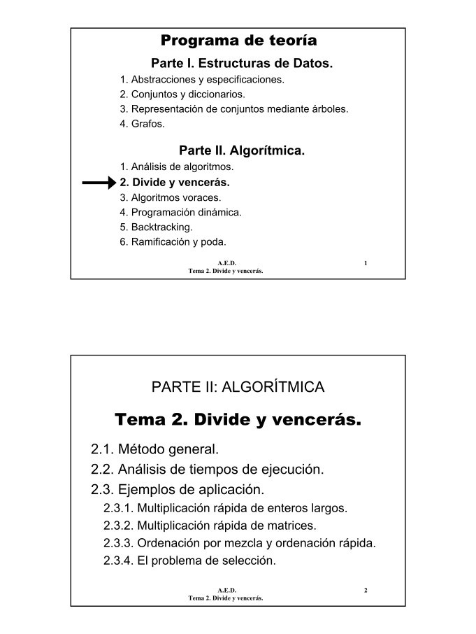Imágen de pdf Tema 2. Divide y vencerás - Parte I. Estructuras de Datos