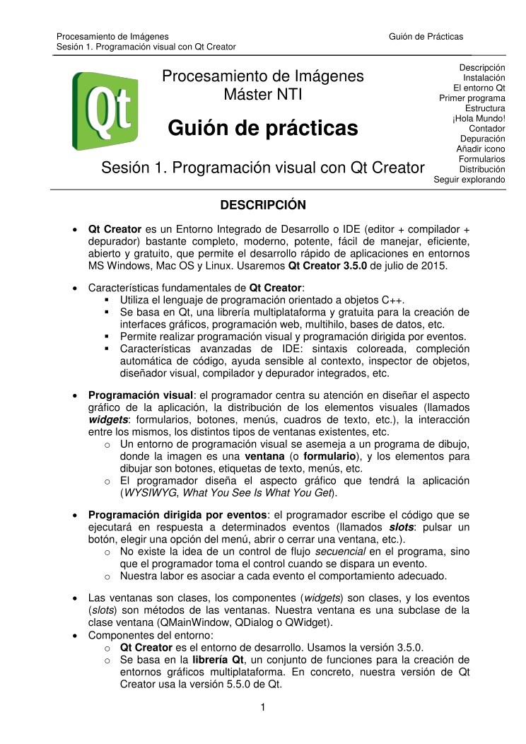 Imágen de pdf Procesamiento Audiovisual - Sesión 1 Programación visual con Qt Creator