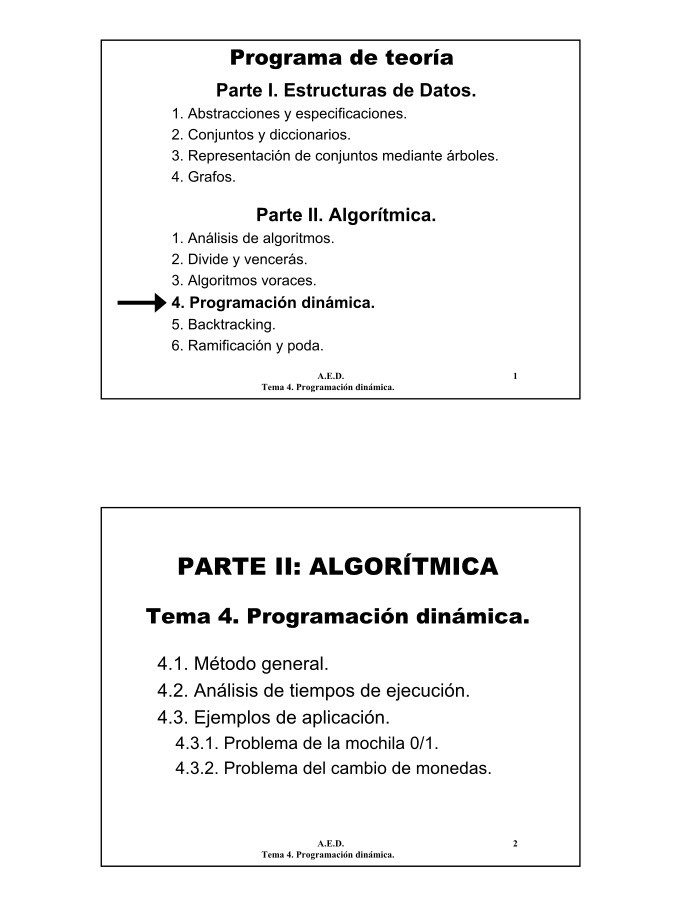 Imágen de pdf Tema 4 Programación dinámica - Parte I. Estructuras de Datos