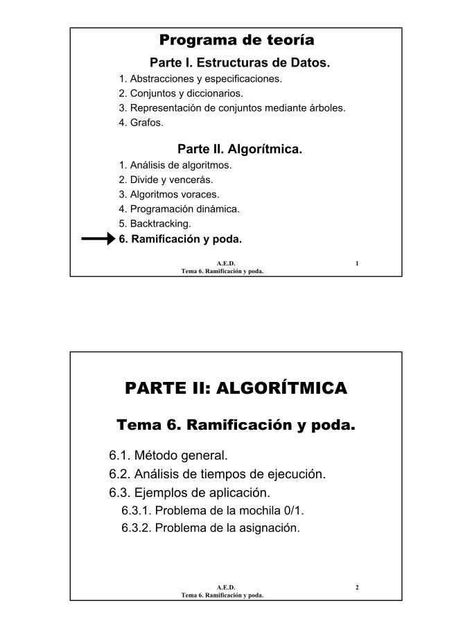 Imágen de pdf Tema 6. Ramificación y poda - Parte I. Estructuras de Datos