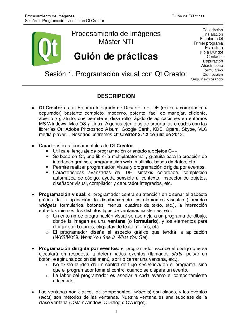 Imágen de pdf Procesamiento Audiovisual - Sesión 1 Programación visual con Qt Creator